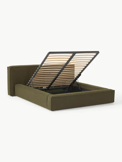 Bouclé gestoffeerd bed Lennon met opbergruimte