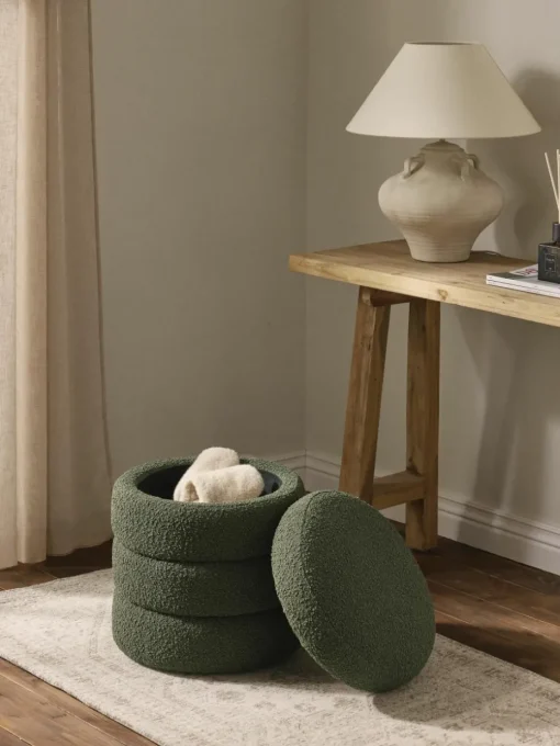 Bouclé poef Alto met opbergruimte