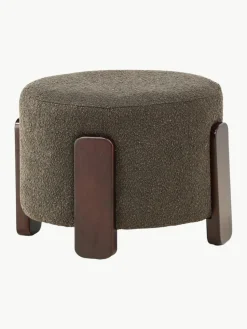 Bouclé poef Coffey met houten poten