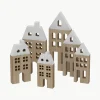 Decoratieve huisjes Towny van hout, 6 stuks