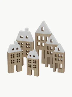 Decoratieve huisjes Towny van hout, 6 stuks