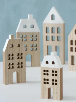 Decoratieve huisjes Towny van hout, 6 stuks