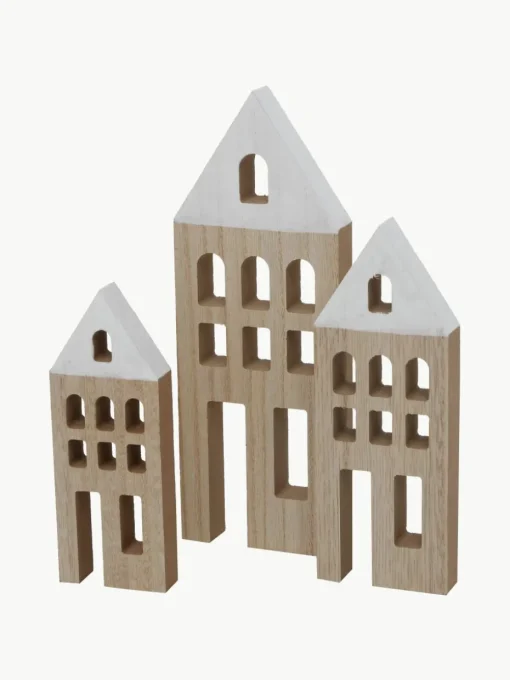 Decoratieve huisjes Towny van hout, 6 stuks
