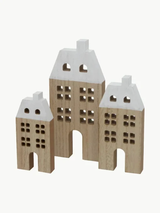 Decoratieve huisjes Towny van hout, 6 stuks