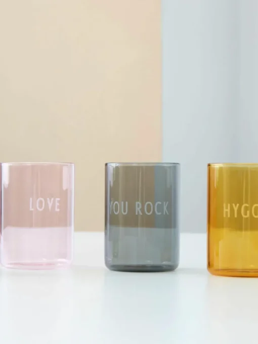 Designer waterglas Favourite LOVE met opschrift
