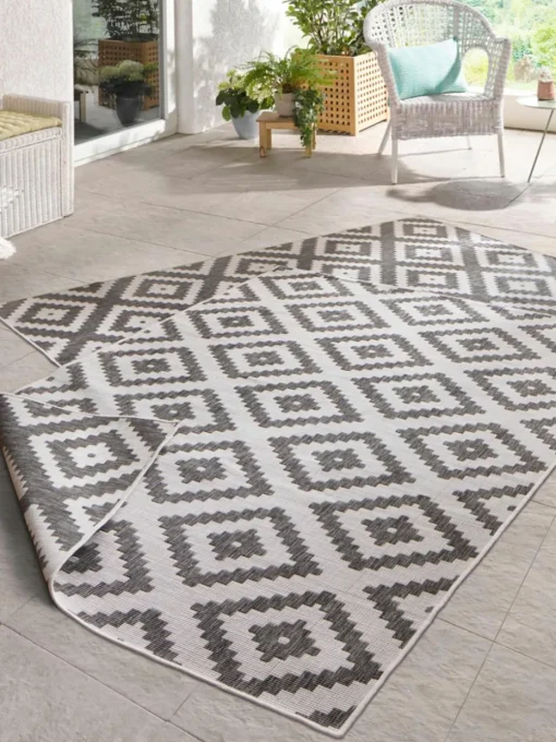 Dubbelzijdig in- & outdoor vloerkleed Malta in grijs/crème kleur
