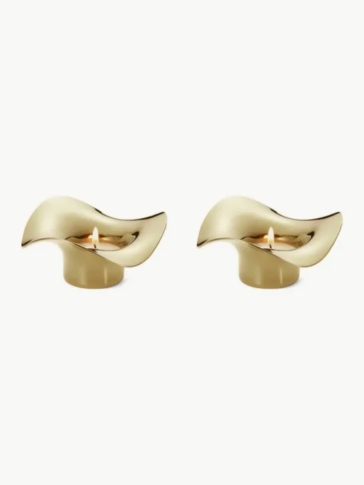 Edelstalen waxinelichthouders Cobra in organische vorm, 2 stuks