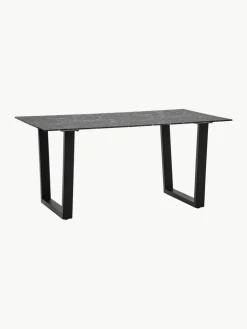Eettafel Davidson met glazen tafelblad in marmerlook, 160 x 90 cm