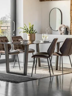 Eettafel Davidson met glazen tafelblad in marmerlook, 160 x 90 cm