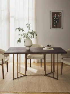 Eettafel Luca van mangohout met visgraat-patroon, in verschillende formaten