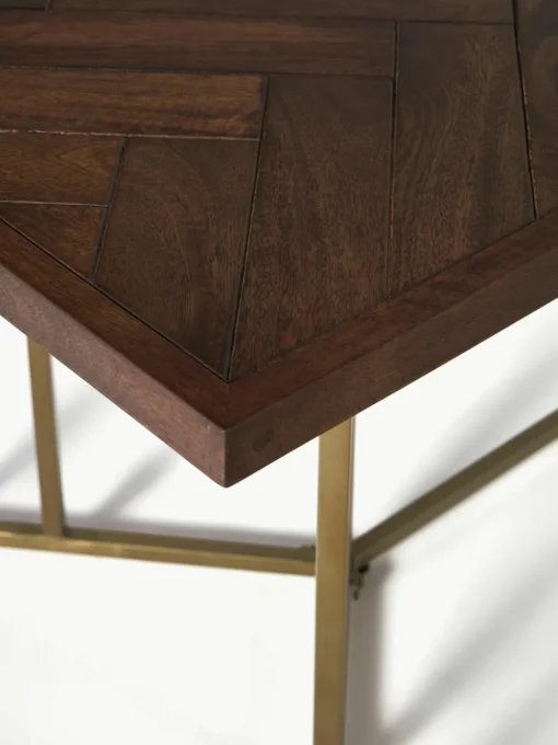 Eettafel Luca van mangohout met visgraat-patroon, in verschillende formaten
