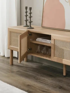 Eikenhouten tv-meubel Jolie met Weens vlechtwerk