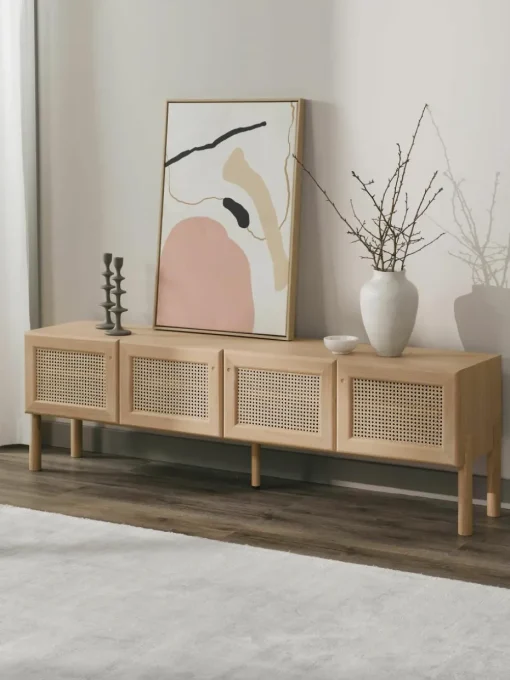 Eikenhouten tv-meubel Jolie met Weens vlechtwerk