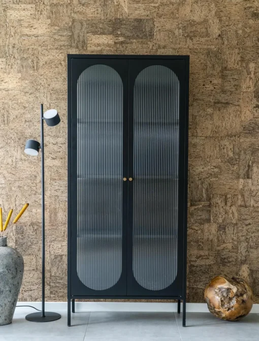 Eikenhouten vitrine Adelaide met gegroefd glas