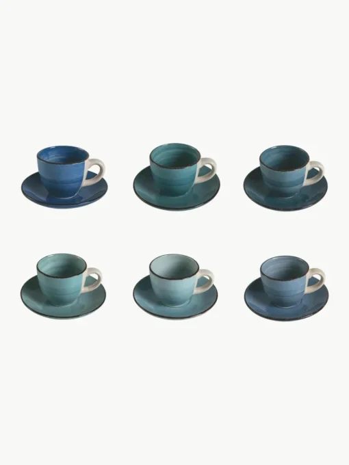 Espressokopjes Baita Acqua met schoteltjes, set van 6