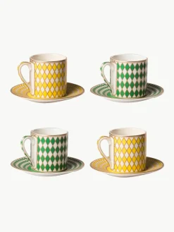 Espressokopjes Chess met schoteltjes, set van 4