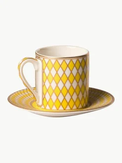 Espressokopjes Chess met schoteltjes, set van 4