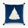 Fluwelen kussenhoes Amara met geborduurde kerstboom