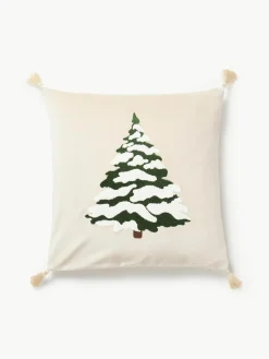 Fluwelen kussenhoes Amara met gesticktem Tannenbaum