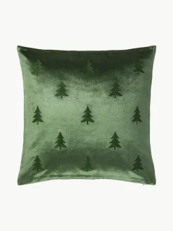 Fluwelen kussenhoes Isadora met kerstboomborduursel