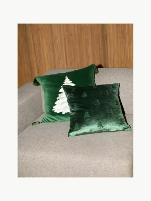 Fluwelen kussenhoes Isadora met kerstboomborduursel