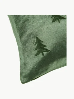Fluwelen kussenhoes Isadora met kerstboomborduursel