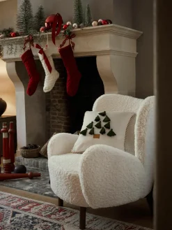 Fluwelen kussenhoes Skyler met kerstmotief en kwastjes