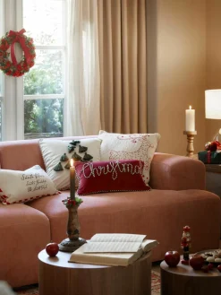 Fluwelen kussenhoes Skyler met kerstmotief en kwastjes