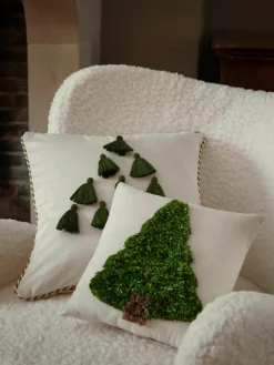 Fluwelen kussenhoes Skyler met kerstmotief en kwastjes