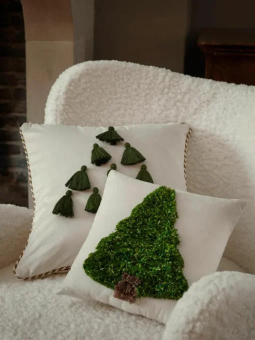 Fluwelen kussenhoes Skyler met kerstmotief en kwastjes