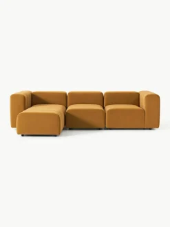 Fluwelen modulaire bank Lena (4-zits) met kruk