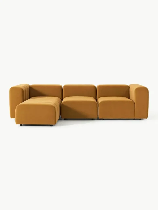 Fluwelen modulaire bank Lena (4-zits) met kruk