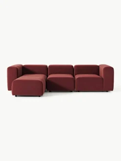 Fluwelen modulaire bank Lena (4-zits) met kruk