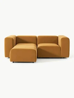Fluwelen modulaire bank Lena (3-zits) met kruk