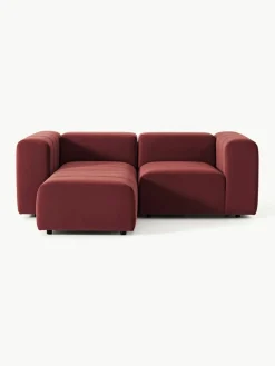 Fluwelen modulaire bank Lena (3-zits) met kruk