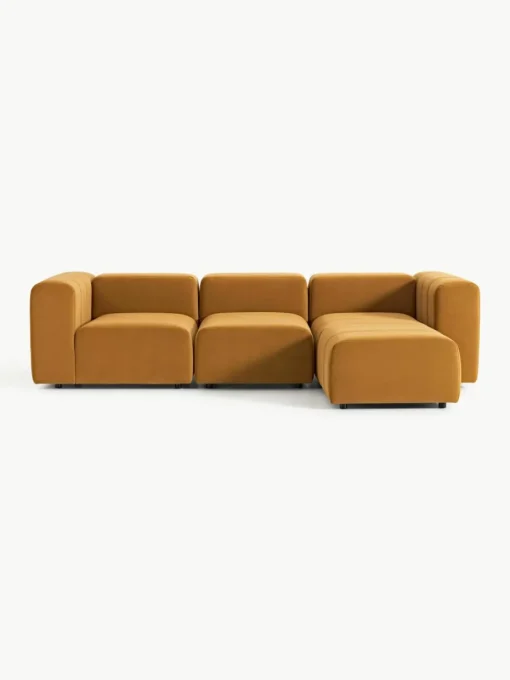Fluwelen modulaire bank Lena (4-zits) met kruk