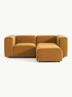 Fluwelen modulaire bank Lena (3-zits) met kruk