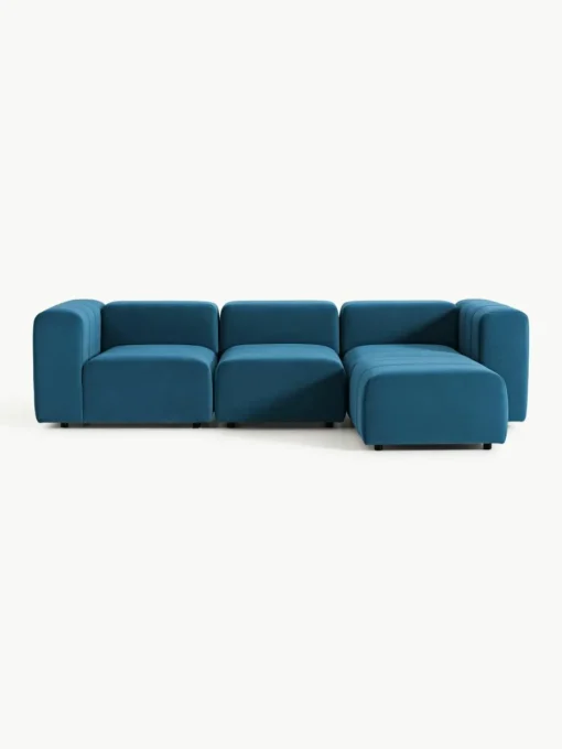 Fluwelen modulaire bank Lena (4-zits) met kruk