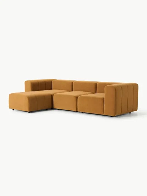 Fluwelen modulaire bank Lena (4-zits) met kruk