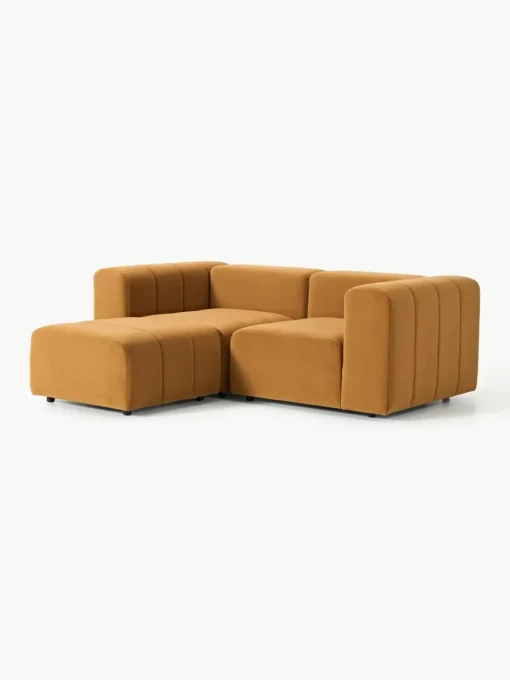 Fluwelen modulaire bank Lena (3-zits) met kruk