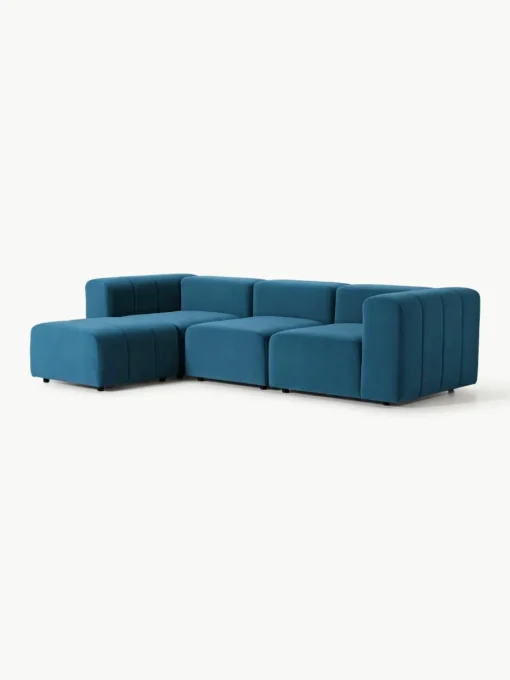 Fluwelen modulaire bank Lena (4-zits) met kruk