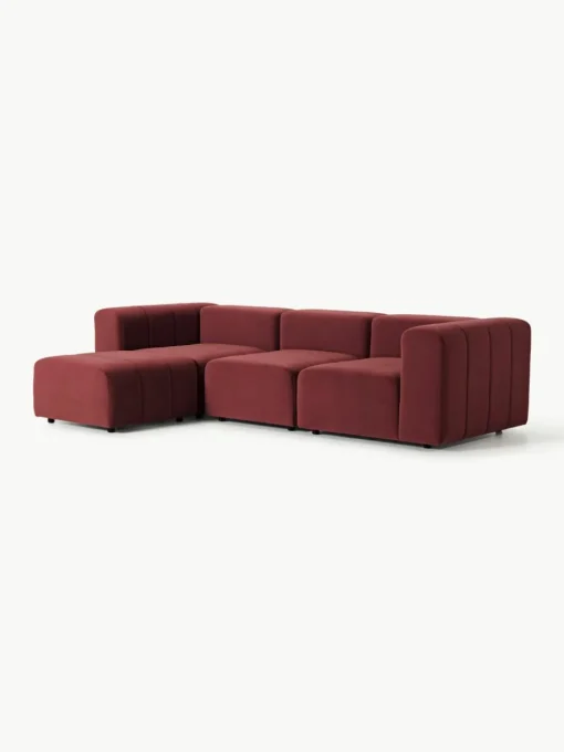 Fluwelen modulaire bank Lena (4-zits) met kruk