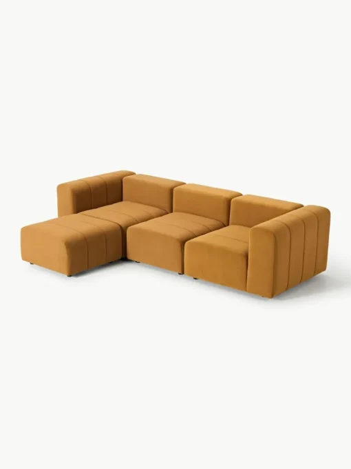 Fluwelen modulaire bank Lena (4-zits) met kruk
