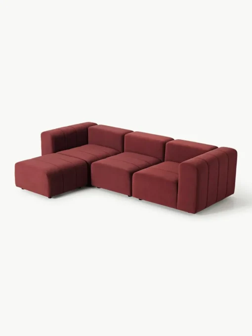 Fluwelen modulaire bank Lena (4-zits) met kruk