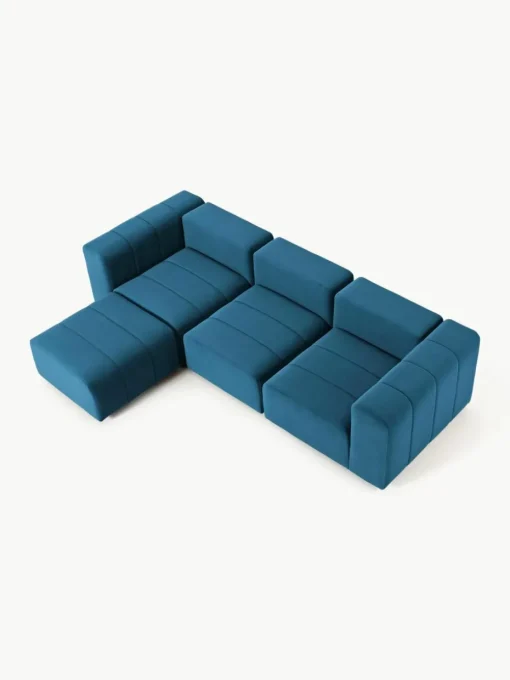 Fluwelen modulaire bank Lena (4-zits) met kruk