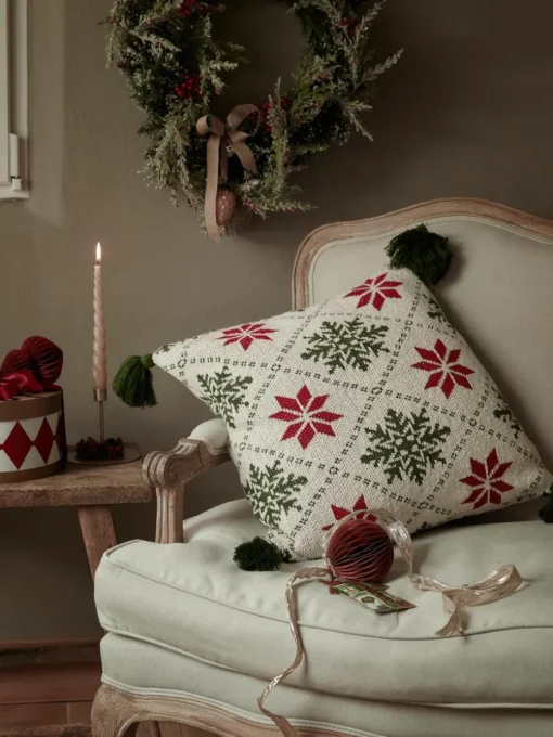 Gebreide kussenhoes Starry met kerstmotief