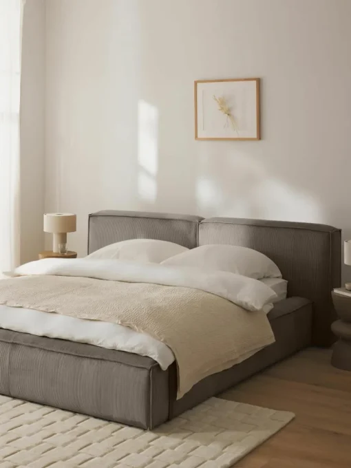 Gestoffeerd bed Lennon van corduroy met opbergruimte