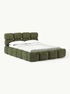 Gestoffeerd bed Tayla van teddy bouclé met opbergruimte