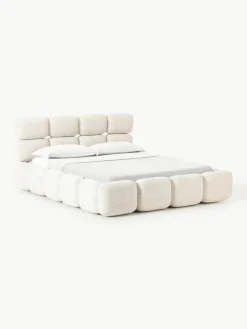 Gestoffeerd bed Tayla van bouclé met opbergruimte