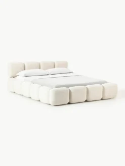 Gestoffeerd bed Tayla van bouclé met opbergruimte